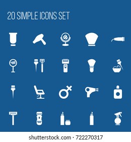 Set Of 20 Editable Barber Icons. Includes Symbols Such As Desiccator, Bristle, Container And More. Can Be Used For Web, Mobile, UI And Infographic Design.