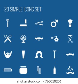 Set Of 20 Editable Barbershop Icons. Includes Symbols Such As Deodorant, Razor, Foam And More. Can Be Used For Web, Mobile, UI And Infographic Design.
