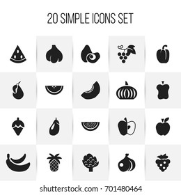 Set Of 20 Editable Berry Icons. Includes Symbols Such As Eggplant, Bitten, Delicious And More. Can Be Used For Web, Mobile, UI And Infographic Design.