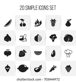 Set Of 20 Editable Berry Icons. Includes Symbols Such As Eggplant, Sugar Basin, Garnet And More. Can Be Used For Web, Mobile, UI And Infographic Design.