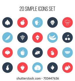 Set Of 20 Editable Berry Icons. Includes Symbols Such As Morello, Apricot, Grapevine And More. Can Be Used For Web, Mobile, UI And Infographic Design.