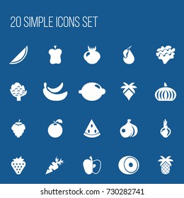 Set Of 20 Editable Berry Icons. Includes Symbols Such As Muskmelon, Allium, Avocado And More. Can Be Used For Web, Mobile, UI And Infographic Design.