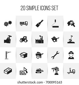 Set Of 20 Editable Building Icons. Includes Symbols Such As Builder, Box, Shovel And More. Can Be Used For Web, Mobile, UI And Infographic Design.
