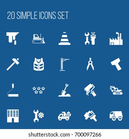 Set Of 20 Editable Building Icons. Includes Symbols Such As Camion, Excavation Machine, Bulldozer And More. Can Be Used For Web, Mobile, UI And Infographic Design.