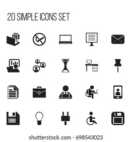 Set Of 20 Editable Bureau Icons. Includes Symbols Such As Sandglass, Staff , Smoking Forbidden. Can Be Used For Web, Mobile, UI And Infographic Design.