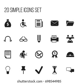 Set Of 20 Editable Bureau Icons. Includes Symbols Such As Compact Disk, Control, Pencil And More. Can Be Used For Web, Mobile, UI And Infographic Design.
