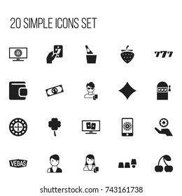 Set Of 20 Editable Business Icons. Includes Symbols Such As Trader, Nevada, Lucky Seven And More. Can Be Used For Web, Mobile, UI And Infographic Design.