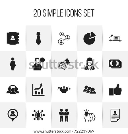 Set Of 20 Editable Business Icons. Includes Symbols Such As Cravat, Staff Structure, Job Woman And More. Can Be Used For Web, Mobile, UI And Infographic Design.