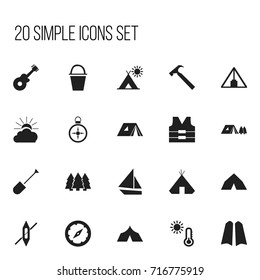 Set Of 20 Editable Camping Icons. Includes Symbols Such As Pine, Boat, Pyramid And More. Can Be Used For Web, Mobile, UI And Infographic Design.