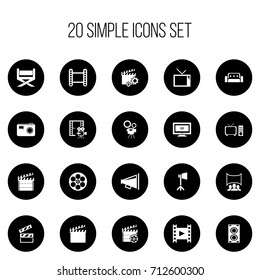 Set Of 20 Editable Cinema Icons. Includes Symbols Such As Loudspeaker, Movie Camera, Show And More. Can Be Used For Web, Mobile, UI And Infographic Design.