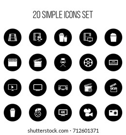 Set Of 20 Editable Cinema Icons. Includes Symbols Such As Reel, Television, Episode And More. Can Be Used For Web, Mobile, UI And Infographic Design.