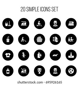 Set Of 20 Editable Cleaning Icons. Includes Symbols Such As Bleach, Steam, Sweep And More. Can Be Used For Web, Mobile, UI And Infographic Design.