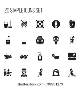 Set Of 20 Editable Cleaning Icons. Includes Symbols Such As Cold Water, Pail, Respirator And More. Can Be Used For Web, Mobile, UI And Infographic Design.