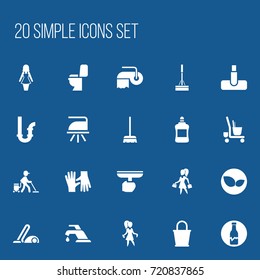 Set Of 20 Editable Cleaning Icons. Includes Symbols Such As Housework, Badge, Flatiron And More. Can Be Used For Web, Mobile, UI And Infographic Design.