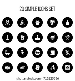 Set Of 20 Editable Cleanup Icons. Includes Symbols Such As Pressboard, Chores, Bathroom And More. Can Be Used For Web, Mobile, UI And Infographic Design.