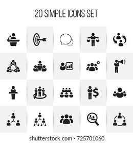 Set Of 20 Editable Community Icons. Includes Symbols Such As Friendship, Commander, Staff Structure. Can Be Used For Web, Mobile, UI And Infographic Design.
