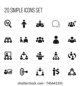 Set Of 20 Editable Community Icons. Includes Symbols Such As Goal, Human Resouces, Teamwork And More. Can Be Used For Web, Mobile, UI And Infographic Design.