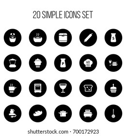Set Of 20 Editable Cook Icons. Includes Symbols Such As Soup, Strainer, Mixer And More. Can Be Used For Web, Mobile, UI And Infographic Design.