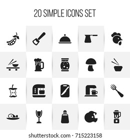 Set Of 20 Editable Cook Icons. Includes Symbols Such As Pig, Champignon, Homemade Jelly And More. Can Be Used For Web, Mobile, UI And Infographic Design.