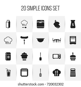 Set Of 20 Editable Cook Icons. Includes Symbols Such As Kitchen Shovel, Potholder, Cooking Cap And More. Can Be Used For Web, Mobile, UI And Infographic Design.