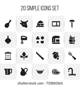 Set Of 20 Editable Cook Icons. Includes Symbols Such As Mensural, Pot-Holder, Cock And More. Can Be Used For Web, Mobile, UI And Infographic Design.