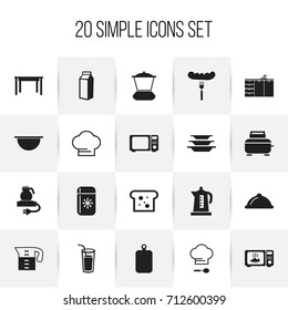 Set Of 20 Editable Cooking Icons. Includes Symbols Such As Cutting Surface, Dish, Chef Cap And More. Can Be Used For Web, Mobile, UI And Infographic Design.