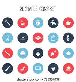 Set Of 20 Editable Cooking Icons. Includes Symbols Such As Homemade Jelly, Saucepan, Hand Mixer. Can Be Used For Web, Mobile, UI And Infographic Design.