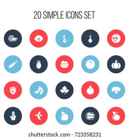 Set Of 20 Editable Cooking Icons. Includes Symbols Such As Garlic, Tree, Smiling Ball And More. Can Be Used For Web, Mobile, UI And Infographic Design.