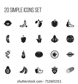 Set Of 20 Editable Cookware Icons. Includes Symbols Such As Lemon, Sweet Pepper, Orange And More. Can Be Used For Web, Mobile, UI And Infographic Design.