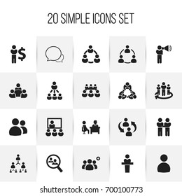 Set Of 20 Editable Cooperation Icons. Includes Symbols Such As Finance Director, Speaker, Conversation And More. Can Be Used For Web, Mobile, UI And Infographic Design.