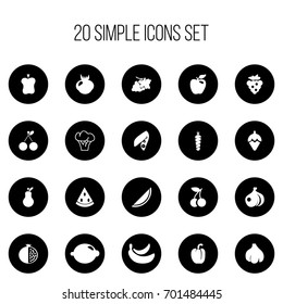 Set Of 20 Editable Dessert Icons. Includes Symbols Such As Honeycrisp, Garlic And More. Can Be Used For Web, Mobile, UI And Infographic Design.