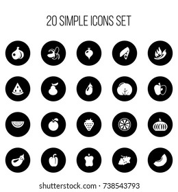 Set Of 20 Editable Dessert Icons. Includes Symbols Such As Paprika, Sweet Pepper, Grapevine And More. Can Be Used For Web, Mobile, UI And Infographic Design.