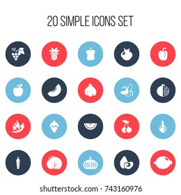 Set Of 20 Editable Dessert Icons. Includes Symbols Such As Sweet Pepper, Allium, Garlic And More. Can Be Used For Web, Mobile, UI And Infographic Design.