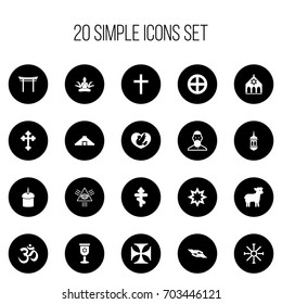 Set Of 20 Editable Dyne Icons. Includes Symbols Such As Minaret, Sun Symbol, Asterisk And More. Can Be Used For Web, Mobile, UI And Infographic Design.