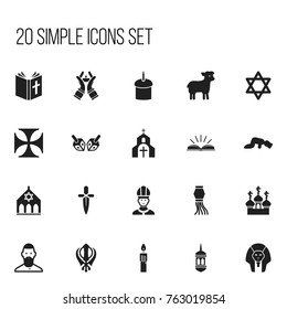 Set Of 20 Editable Dyne Icons. Includes Symbols Such As Christian, Sajdah, Church And More. Can Be Used For Web, Mobile, UI And Infographic Design.