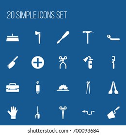 Set Of 20 Editable Equipment Icons. Includes Symbols Such As Hay Fork, Plus, Surgical Scissors And More. Can Be Used For Web, Mobile, UI And Infographic Design.