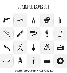 Set Of 20 Editable Equipment Icons. Includes Symbols Such As Spacer, Tongs, Brush And More. Can Be Used For Web, Mobile, UI And Infographic Design.