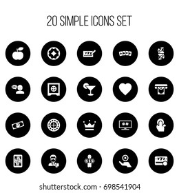 Set Of 20 Editable Excitement Icons. Includes Symbols Such As Casino Chip, Blackjack, Currency And More. Can Be Used For Web, Mobile, UI And Infographic Design.