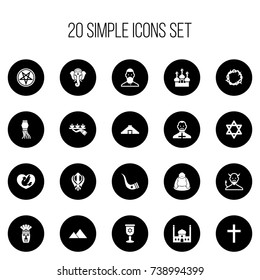 Set Of 20 Editable Faith Icons. Includes Symbols Such As Tusk, Hexagram, Tegh And More. Can Be Used For Web, Mobile, UI And Infographic Design.