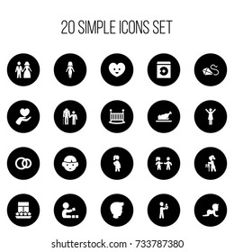 Set Of 20 Editable Folks Icons. Includes Symbols Such As Mother With Baby, Happy Lady, Flying And More. Can Be Used For Web, Mobile, UI And Infographic Design.