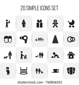 Set Of 20 Editable Folks Icons. Includes Symbols Such As Diaper, Grandson, Home. Can Be Used For Web, Mobile, UI And Infographic Design.