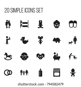 Set of 20 editable folks icons. Includes symbols such as bath toys , grandma, pony. Can be used for web, mobile, UI and infographic design.