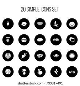 Set Of 20 Editable Food Icons. Includes Symbols Such As Nectarine, Turnip, Vegetable And More. Can Be Used For Web, Mobile, UI And Infographic Design.
