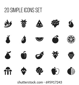 Set Of 20 Editable Fruits Icons. Includes Symbols Such As Avocado, Muskmelon, Palm And More. Can Be Used For Web, Mobile, UI And Infographic Design.