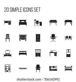 Set Of 20 Editable Furniture Icons. Includes Symbols Such As Mattress, Cooking Furnishings, Child Cot And More. Can Be Used For Web, Mobile, UI And Infographic Design.