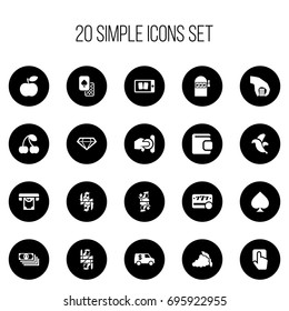 Set Of 20 Editable Gambling Icons. Includes Symbols Such As Diamond, Moneys, Jungle Fruit And More. Can Be Used For Web, Mobile, UI And Infographic Design.