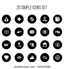 Set Of 20 Editable Gambling Icons. Includes Symbols Such As Backgammon, Exchange, Card Pair And More. Can Be Used For Web, Mobile, UI And Infographic Design.