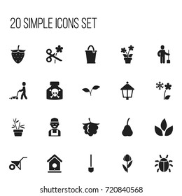 Set Of 20 Editable Gardening Icons. Includes Symbols Such As Bucket, Blackberry, Duchess And More. Can Be Used For Web, Mobile, UI And Infographic Design.