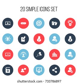 Set Of 20 Editable Global Icons. Includes Symbols Such As Approve User, Publish, Monitor And More. Can Be Used For Web, Mobile, UI And Infographic Design.