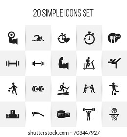 Set Of 20 Editable Healthy Icons. Includes Symbols Such As Healthy Food, Jogging, Cloth Ruler And More. Can Be Used For Web, Mobile, UI And Infographic Design.